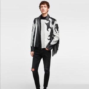 Zara Jackets Coats Zara Man Studded Fringed Biker Jacket 28